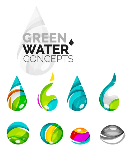Zestaw eko streszczenie woda ikony, biznes logo natura zielony koncepcje, czyste nowoczesne geometryczny wzór — Wektor stockowy