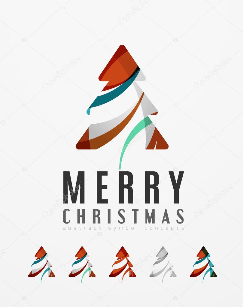 Set of abstract Christmas Tree Icons, business logo concepts, clean modern glossy design. Created with transparent abstract lines