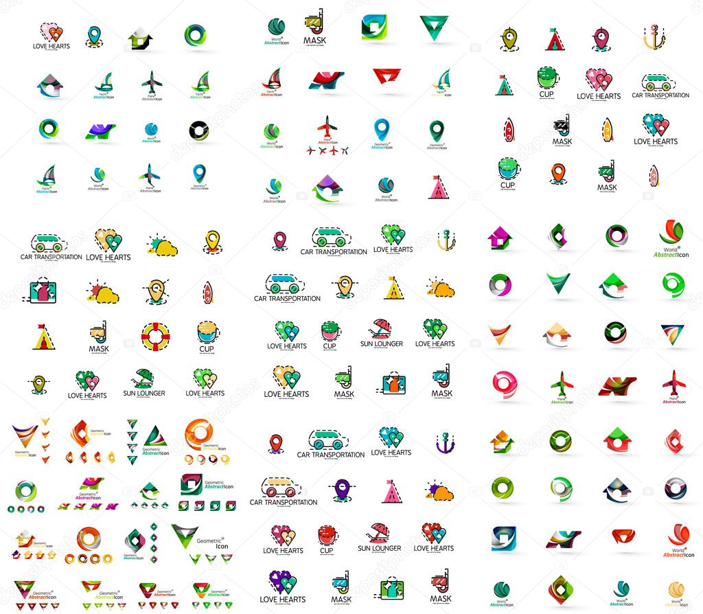 Mega set of geomeric company logos. Corporate business branding design elements. Vector letters and abstract shapes
