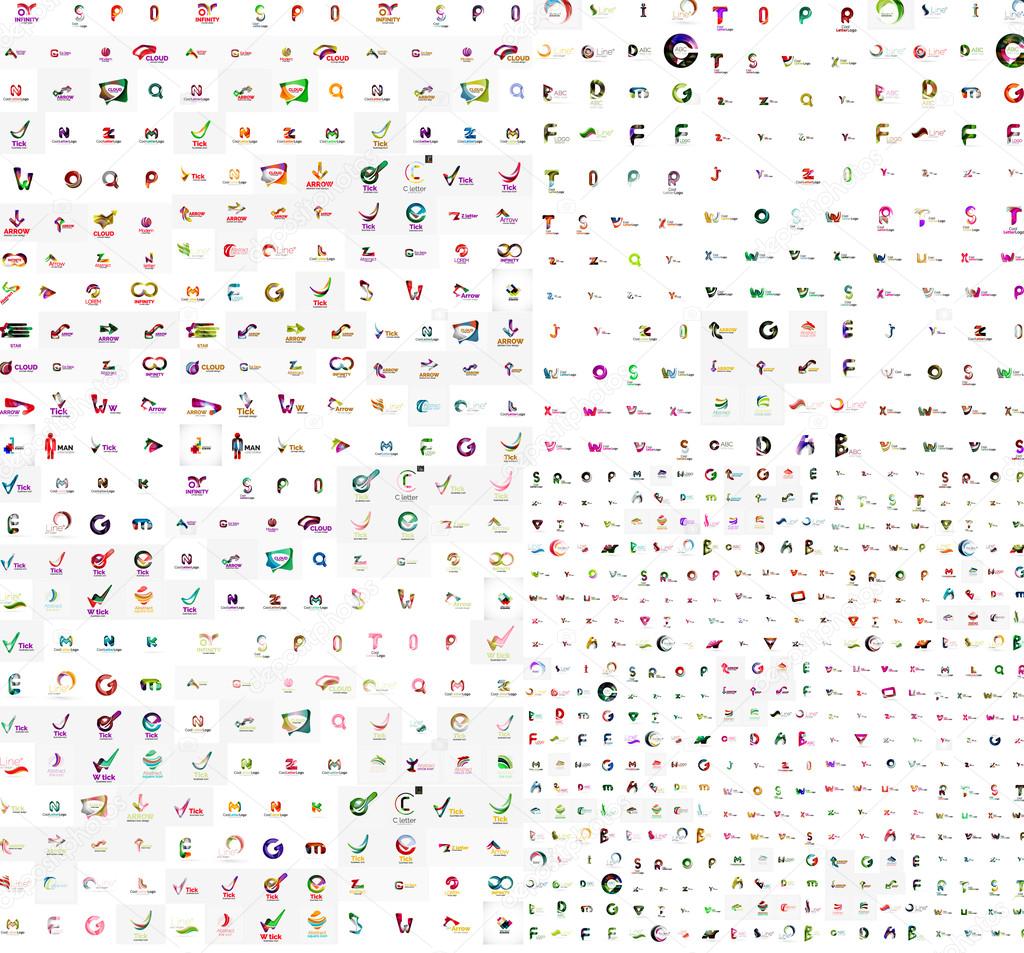Mega set of geomeric company logos. Corporate business branding design elements. Vector letters and abstract shapes