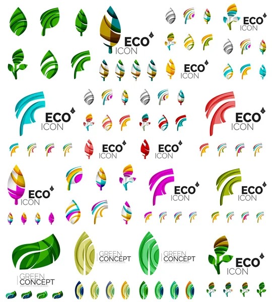 巨型集合的矢量绿色夏天概念 — — 叶植物成分 — 图库矢量图片