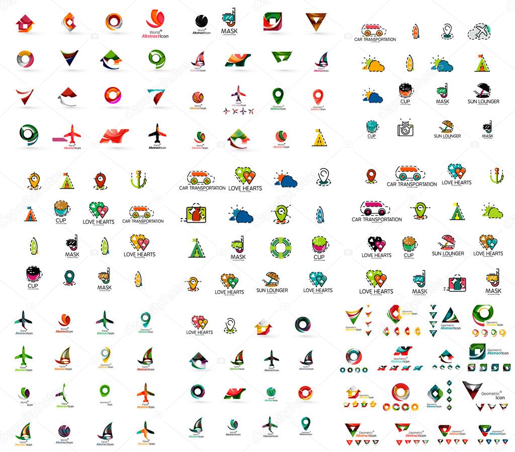 Mega set of geomeric company logos. Corporate business branding design elements. Vector letters and abstract shapes