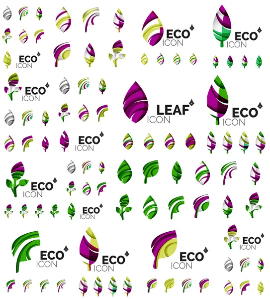 巨型集合的矢量绿色夏天概念 — — 叶植物成分 — 图库矢量图片