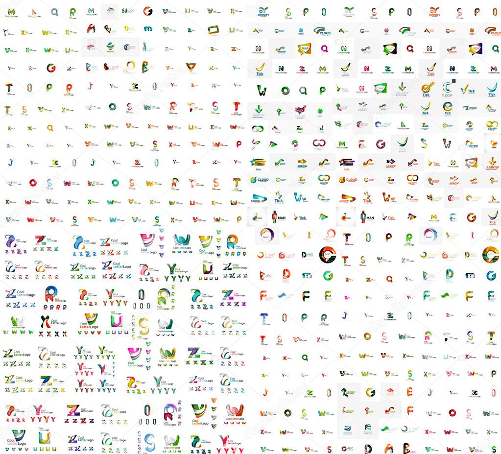 Mega set of geomeric company logos. Corporate business branding design elements. Vector letters and abstract shapes
