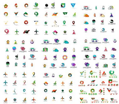 Mega geomeric şirket logoları ayarlayın. Kurumsal iş marka tasarım öğeleri