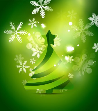 Christmas tree, green shiny abstract background