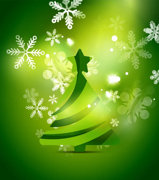 Christmas tree, green shiny abstract background — ストックベクタ