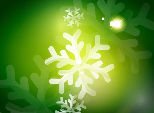 Fondo abstracto verde de vacaciones, copos de nieve de invierno, plantilla de diseño de Navidad y Año Nuevo — Vector de stock