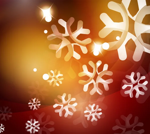 Fondo abstracto rojo navideño con copos de nieve transparentes blancos — Vector de stock