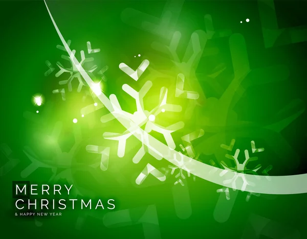 Weihnachten grün abstrakten Hintergrund mit weißen transparenten Schneeflocken — Stockvektor