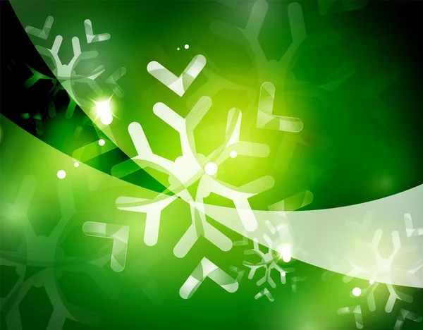 Fond abstrait vert Noël avec des flocons de neige transparents blancs — Image vectorielle