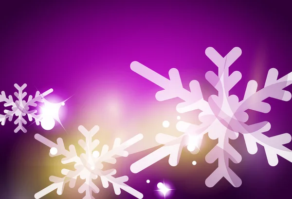 Fondo abstracto de Navidad púrpura con copos de nieve transparentes blancos — Vector de stock