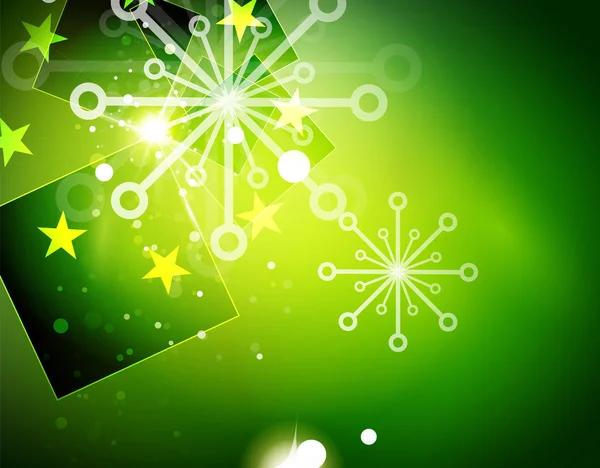 Natal fundo abstrato verde com flocos de neve transparentes brancos —  Vetores de Stock