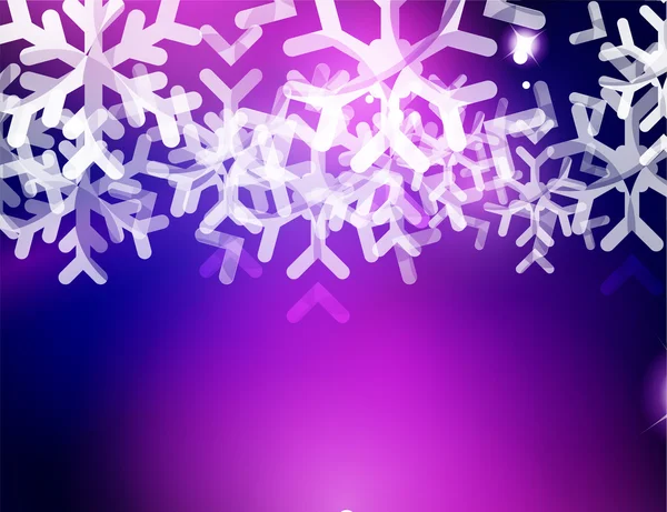 Kerstmis paarse abstracte achtergrond met witte transparante sneeuwvlokken — Stockvector