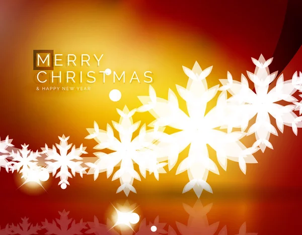 Weihnachten orange abstrakten Hintergrund mit weißen transparenten Schneeflocken — Stockvektor