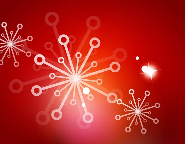 Fondo abstracto rojo navideño con copos de nieve transparentes blancos — Vector de stock