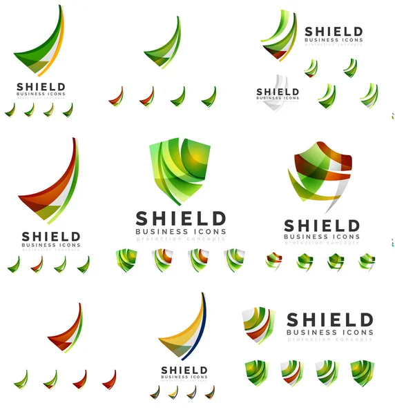 Set of company logotype branding designs, shield protection concept icons — Stock Vector