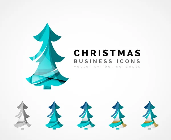 Set of abstract Christmas Tree Icons, business logo concepts, clean modern glossy design — Stock Vector