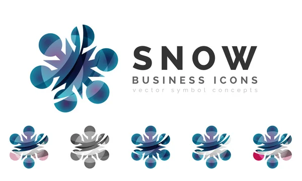 Набір абстрактних барвистих піктограм логотипу сніжинки, зимові концепції, чистий сучасний геометричний дизайн — стоковий вектор