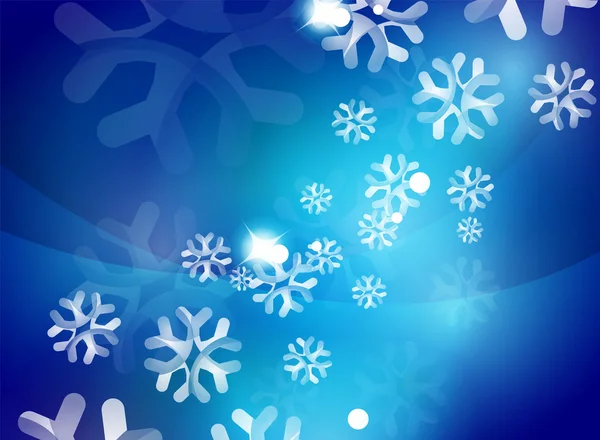 Рождественский синий абстрактный фон с белыми прозрачными снежинками — стоковый вектор