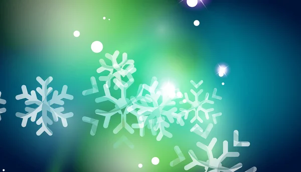 Fondo abstracto azul navideño con copos de nieve transparentes blancos — Vector de stock