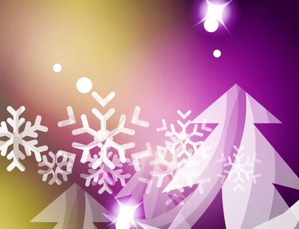 Natal roxo fundo abstrato com flocos de neve transparentes brancos — Vetor de Stock