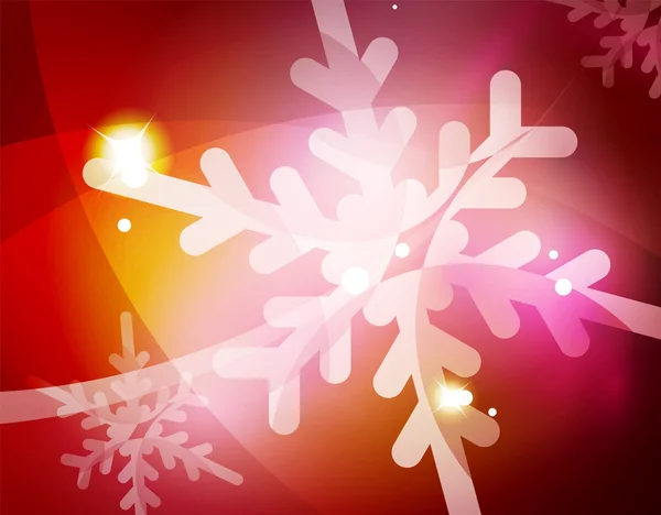 Fondo abstracto naranja navideño con copos de nieve blancos transparentes — Vector de stock