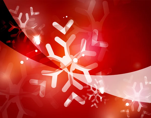 Fond abstrait rouge de Noël avec flocons de neige transparents blancs — Image vectorielle