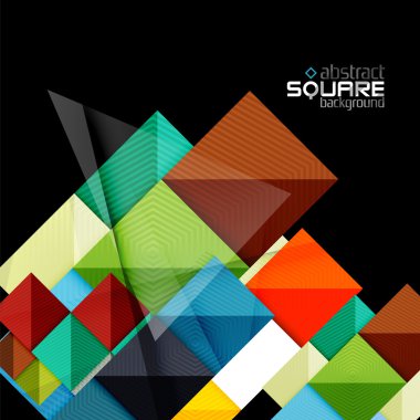 Siyah parlak renkli kareler. Geometrik arka plan