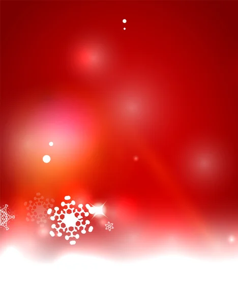 Fondo abstracto rojo navideño con copos de nieve transparentes blancos — Vector de stock