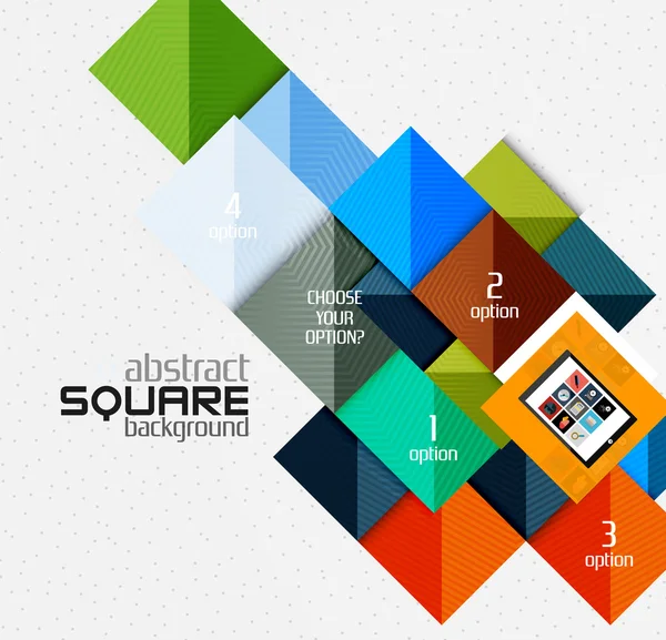 Forme geometriche quadrate ed elementi opzionali infografici con tablet — Vettoriale Stock