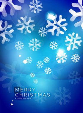 Noel mavi arka plan beyaz şeffaf kar taneleri ile