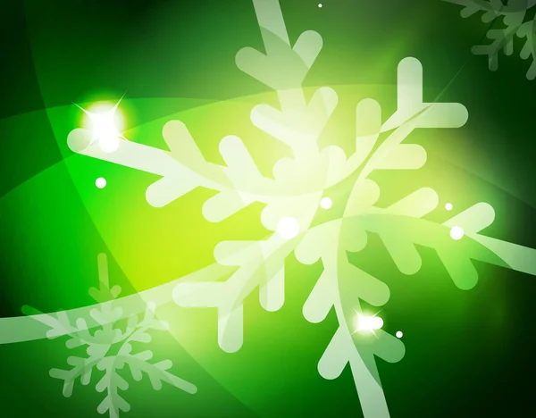 Natal fundo abstrato verde com flocos de neve transparentes brancos — Vetor de Stock