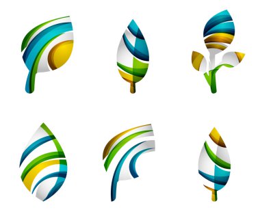 Dizi soyut Eko yaprak simgeler, iş logo doğa kavramları, temiz modern geometrik tasarım