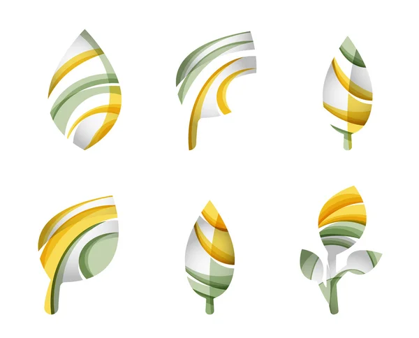 Set van abstracte eco blad icons, logo aard bedrijfsconcepten, schoon moderne geometrisch ontwerp — Stockvector