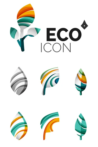 一連の抽象的なエコ葉アイコン、ビジネス ロゴ自然概念、清潔でモダンな幾何学的設計 — ストックベクタ