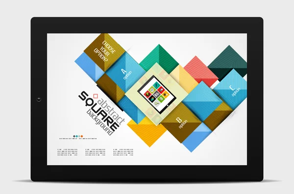 Formes carrées géométriques et éléments d'options infographiques avec tablette — Image vectorielle