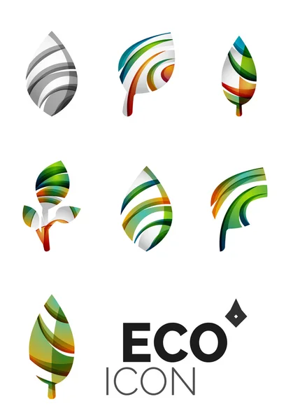 Σύνολο αφηρημένη eco φύλλων εικονίδια, επιχειρηματικές έννοιες φύση λογότυπο, καθαρά και σύγχρονα γεωμετρικό σχεδιασμό — Διανυσματικό Αρχείο