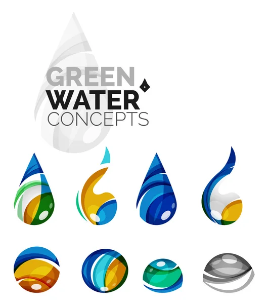 Set van abstracte eco water icons, logo natuur groene bedrijfsconcepten, schoon moderne geometrisch ontwerp — Stockvector