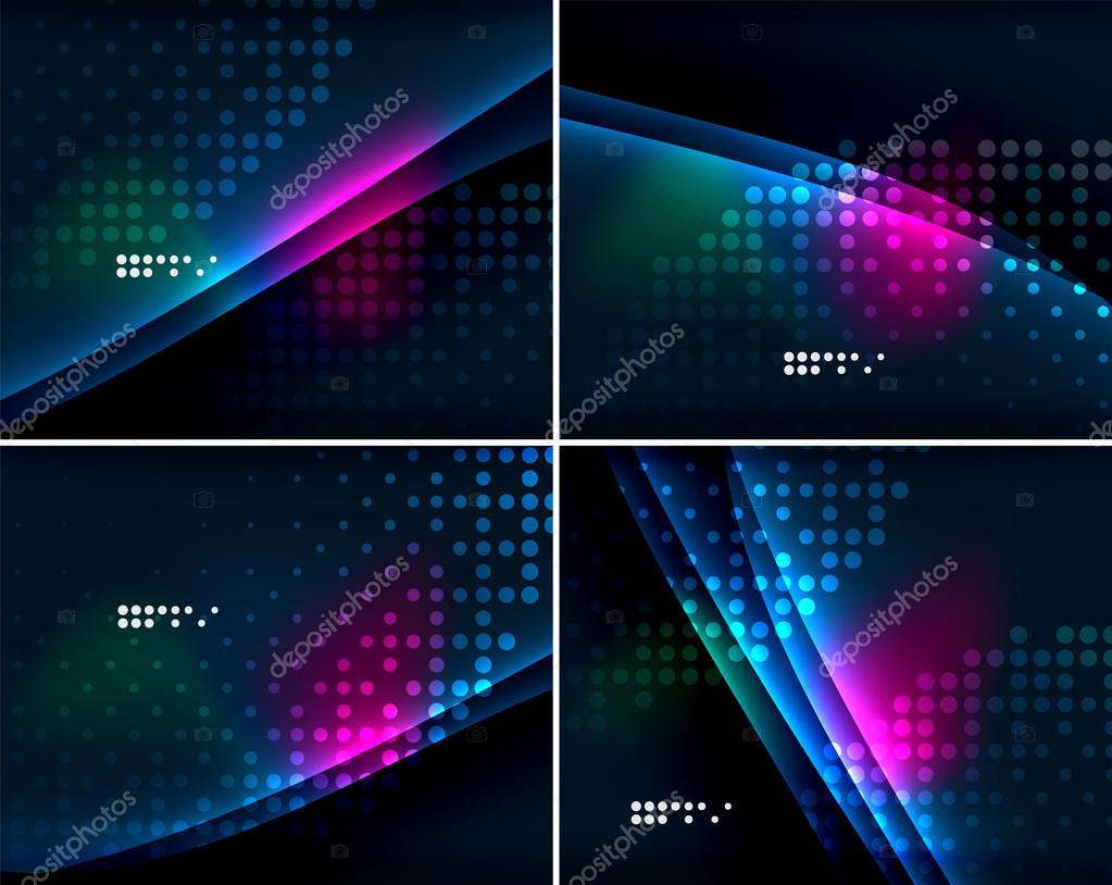 Conjunto de fondos abstractos con copyspace. Luz de neón de color brillante en el espacio oscuro vector, gráfico vectorial © akomov imagen #92848196 Conjunto de fondos abstractos con copyspace. Luz de neón de color brillante en el espacio oscuro vector, gráfico vectorial © akomov imagen #92848196
