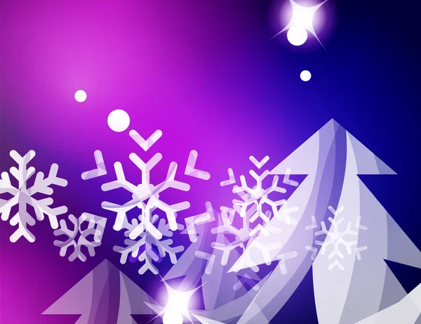 Fondo abstracto de Navidad púrpura con copos de nieve transparentes blancos — Vector de stock