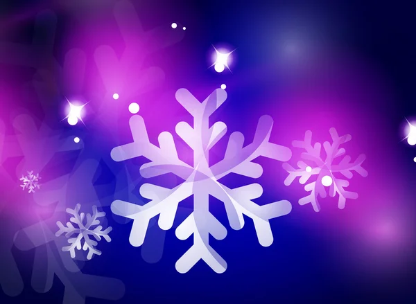 Fondo abstracto de Navidad púrpura con copos de nieve transparentes blancos — Vector de stock