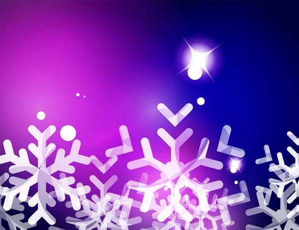 Kerstmis paarse abstracte achtergrond met witte transparante sneeuwvlokken — Stockvector