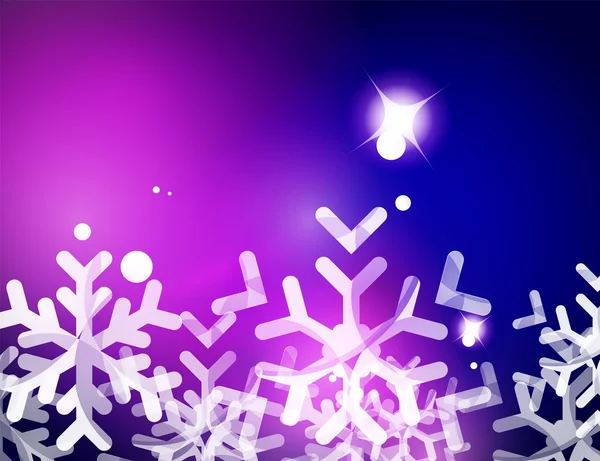 Fond abstrait violet Noël avec des flocons de neige transparents blancs — Image vectorielle