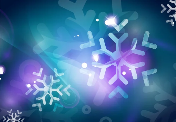 Karácsonyi kék absztrakt háttér fehér átlátszó hópelyhek — Stock Vector