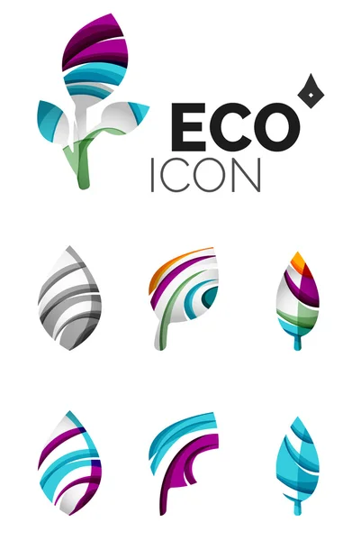 Conjunto de iconos abstractos de la hoja ecológica, conceptos de la naturaleza del logotipo del negocio, diseño geométrico moderno limpio — Archivo Imágenes Vectoriales