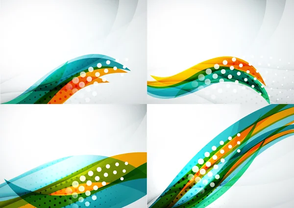 Conjunto de fondos abstractos. Elegantes líneas decoradas de colores y olas con copyspace para su mensaje — Archivo Imágenes Vectoriales