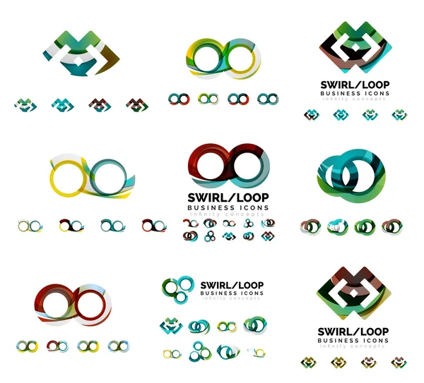 Set dari perusahaan logotype branding desain, swirl infinity loop ikon konsep terisolasi pada putih - Stok Vektor