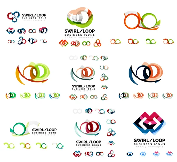 Conjunto de projetos de marca logotipo da empresa, redemoinho ícones conceito de loop infinito isolado no branco — Vetor de Stock