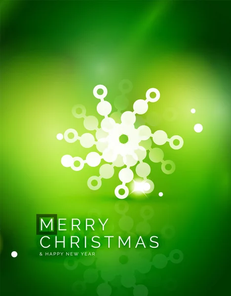 Fondo abstracto verde navideño con copos de nieve transparentes blancos — Vector de stock